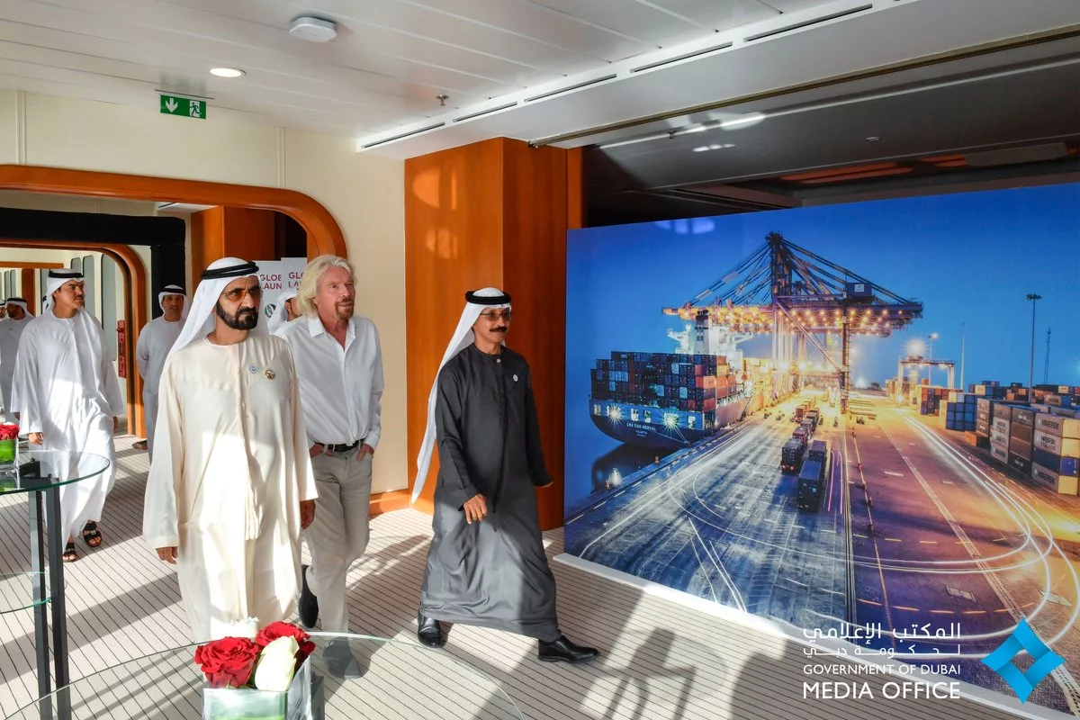 Chairman Richard Branson attends the launch of Virgin Hyperloop One's Cargospeed service in Dubai
