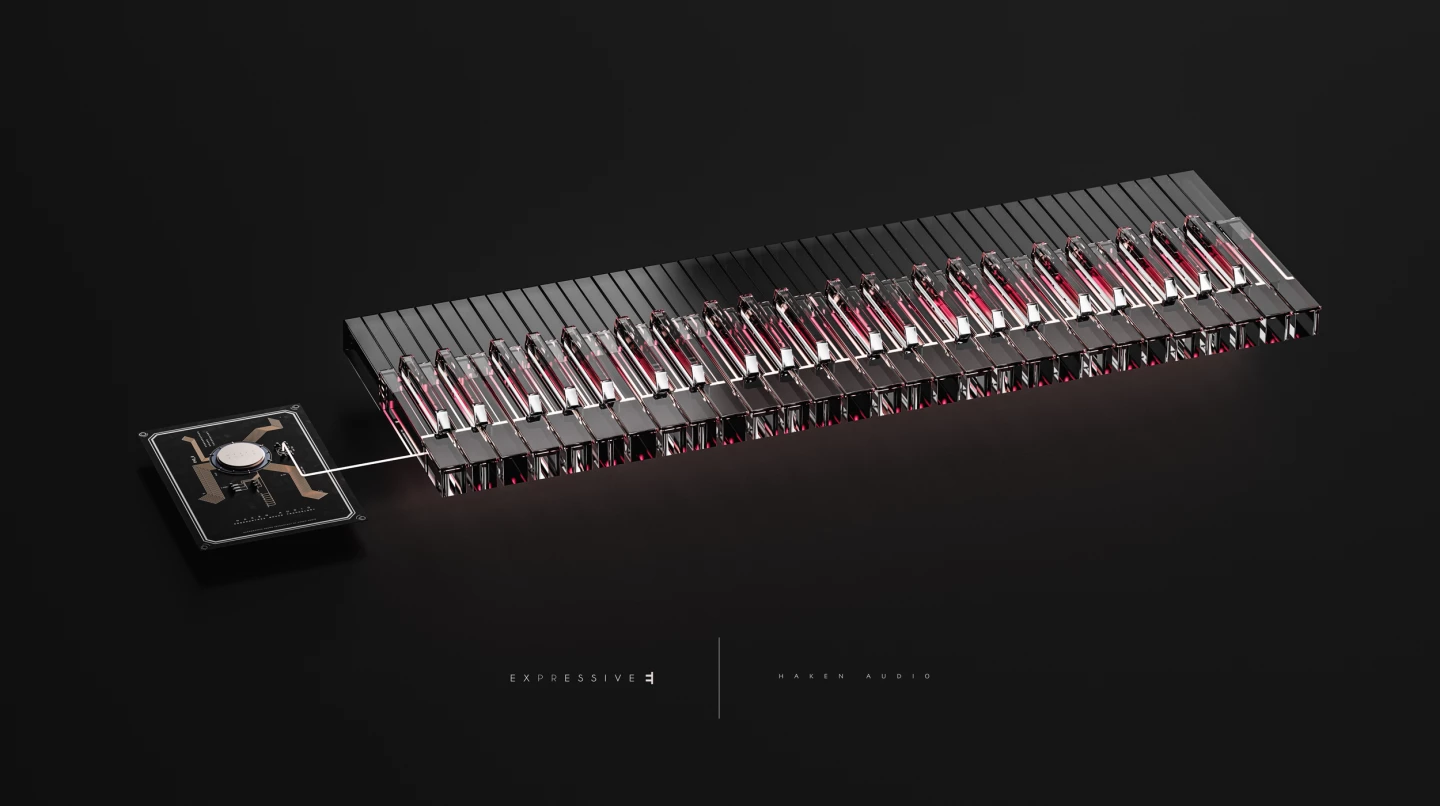 Expressive E's Augmented Keyboard Action mechanism is partnered with Haken Audio's EaganMatrix sound engine for the Osmose keyboard