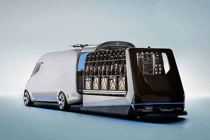 The Vision Van can be loaded with a single unit holding multiple packages from the warehouse