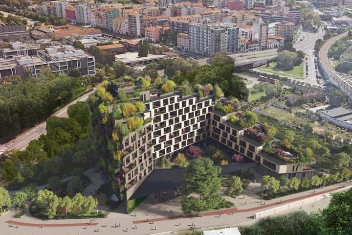 Bosconavigli will feature a stepped form and will be arranged around a central courtyard that contains an old elm tree