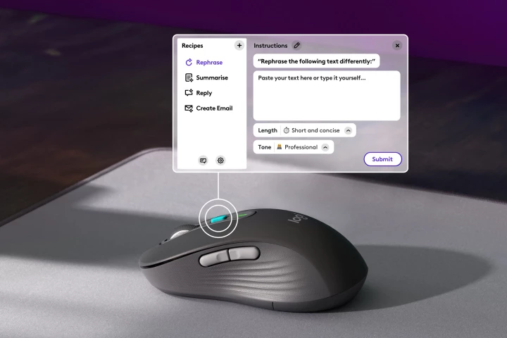 Users can assign a button on a compatible Logitech mouse or a key on a keyboard for quick access to preset or custom GPT recipes, or buy into the company's special edition M750 mouse with a dedicated AI button