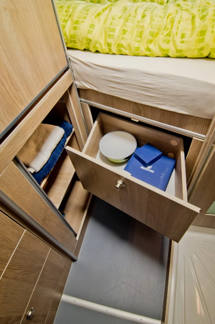 La Strada has built in a variety of drawers, cabinets and storage areas