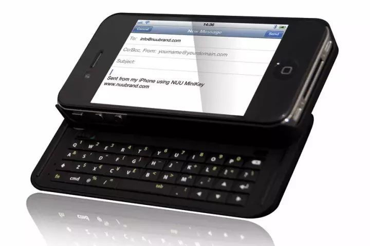 The Nuu MiniKey case adds a physical sliding QWERTY Bluetooth keypad to an iPhone 4