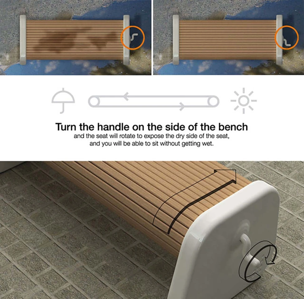 Sung Woo Park's Rolling Bench - rotate it around and you've got a dry seat.