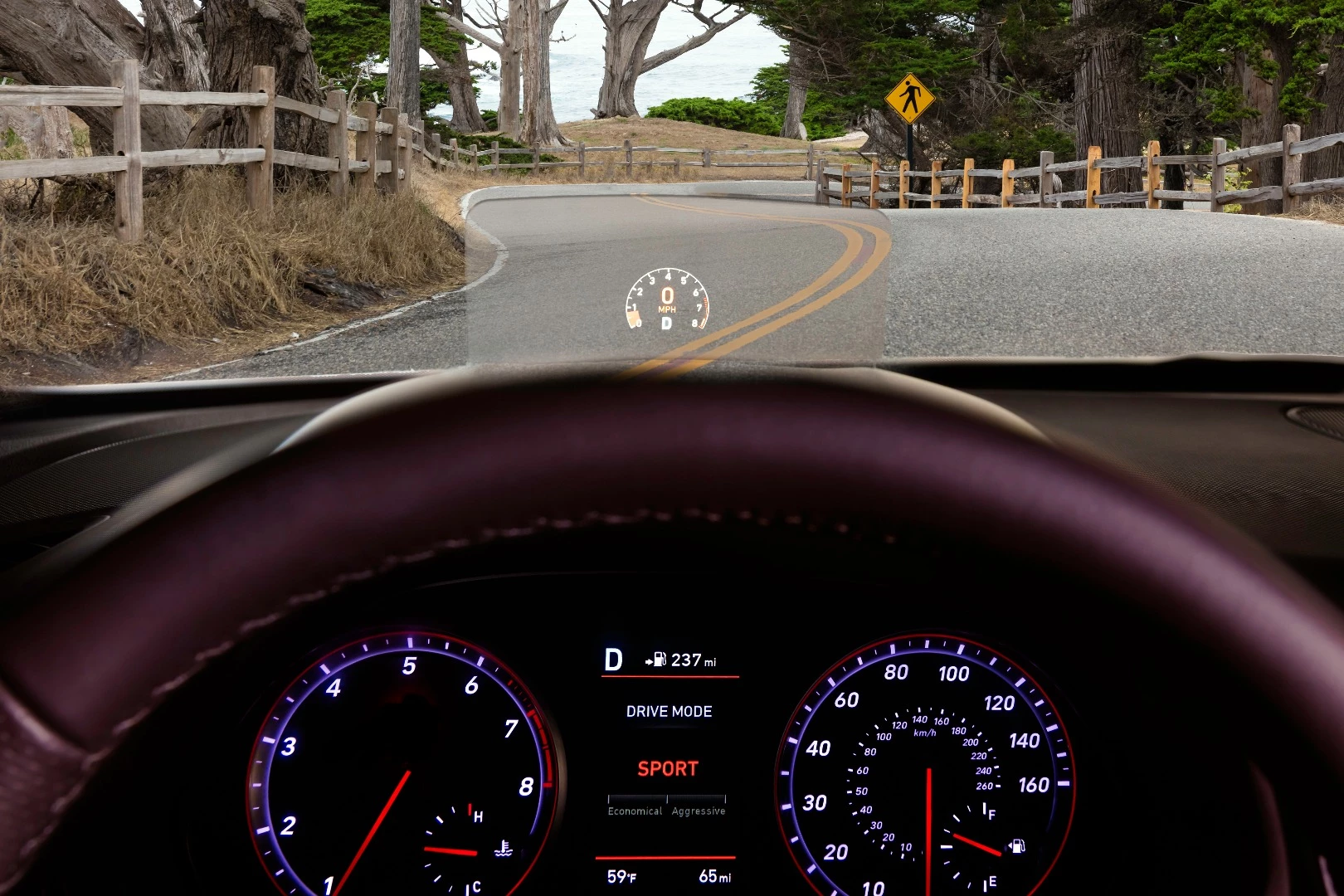An available head-up display for the Veloster adds a little more driver comfort and keeps eyes on the road