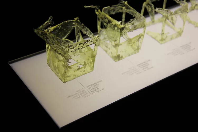 Prints, like these tests, are cured with UV light within the gel