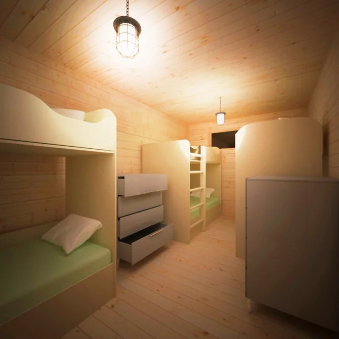 The ZFC-1 comprises a garage, storage room, and a two-story living quarters (Image: Tiger Log Cabins)