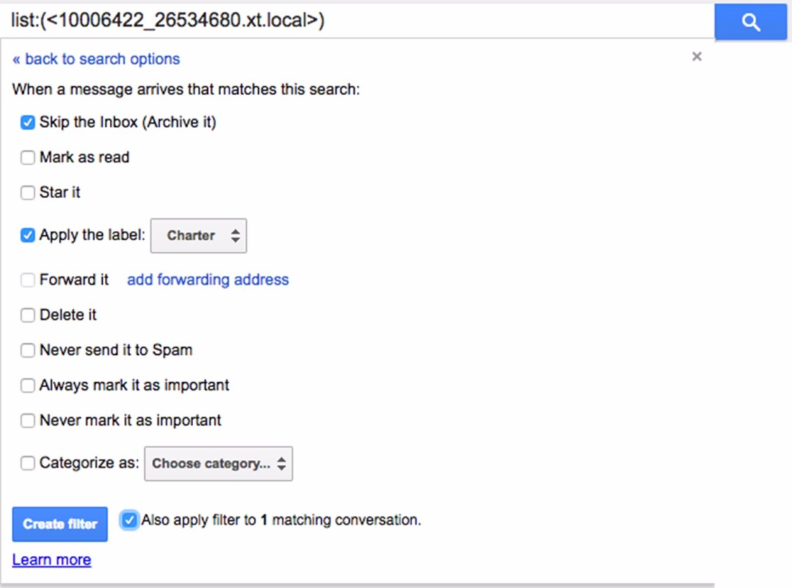 Creating filters helps keep your inbox clear in the future