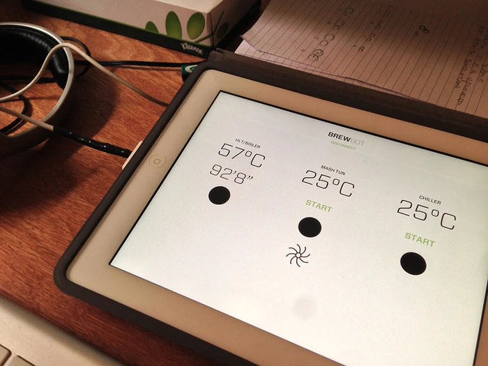 An early iPad app for monitoring temperatures and times, and operating valves and pumps manually