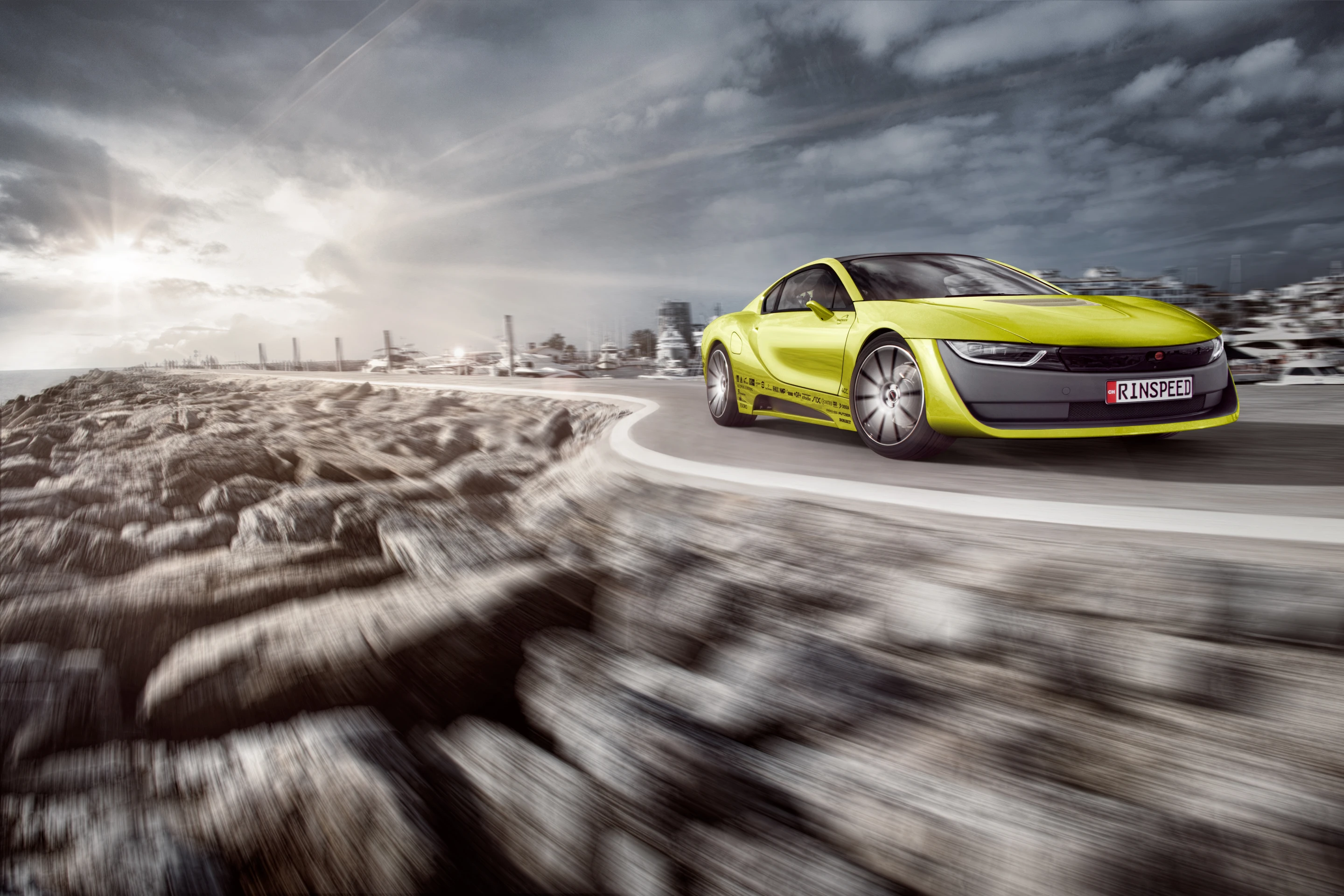 Depiction of the Rinspeed Etos concept on the road