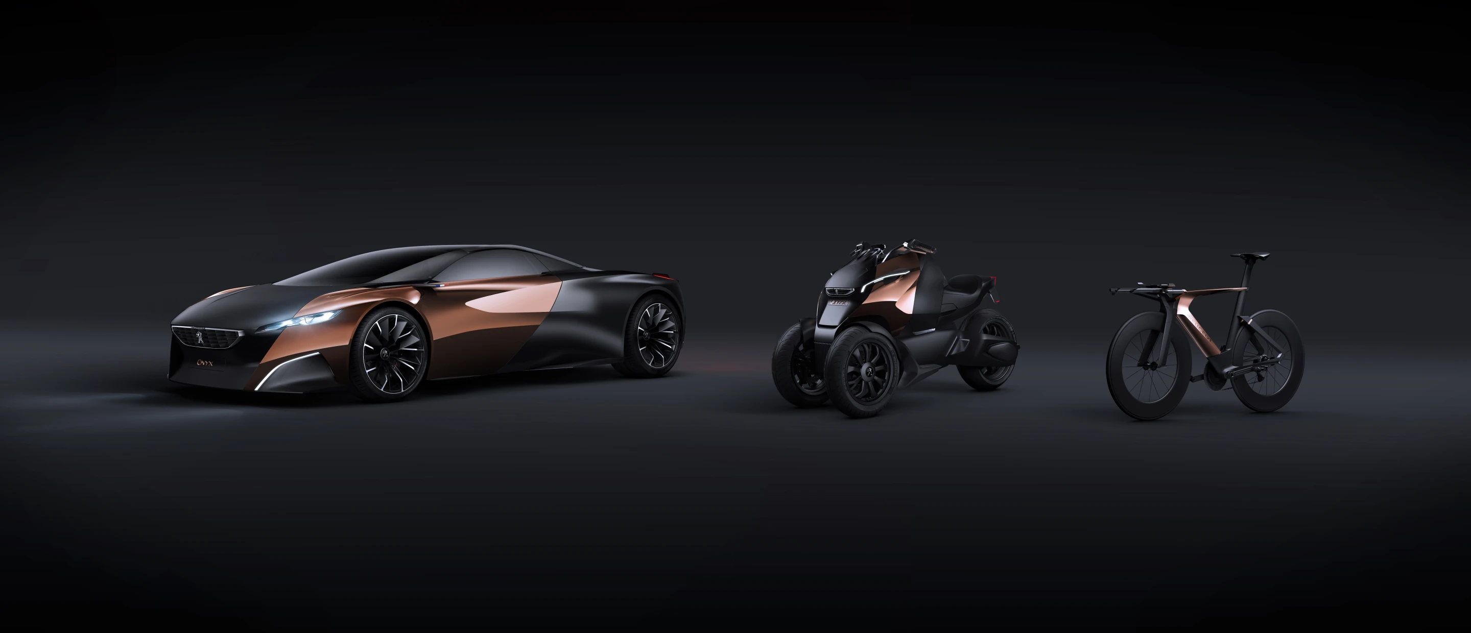 Peugeot designed a matching Onyx car, bike and scooter