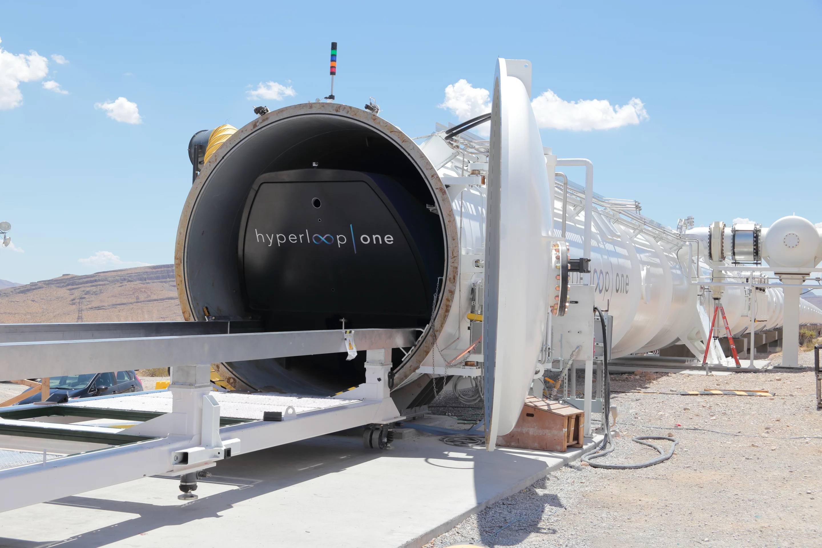 Hyperloop One's XP-1 pod enters the tube at the company's test facility