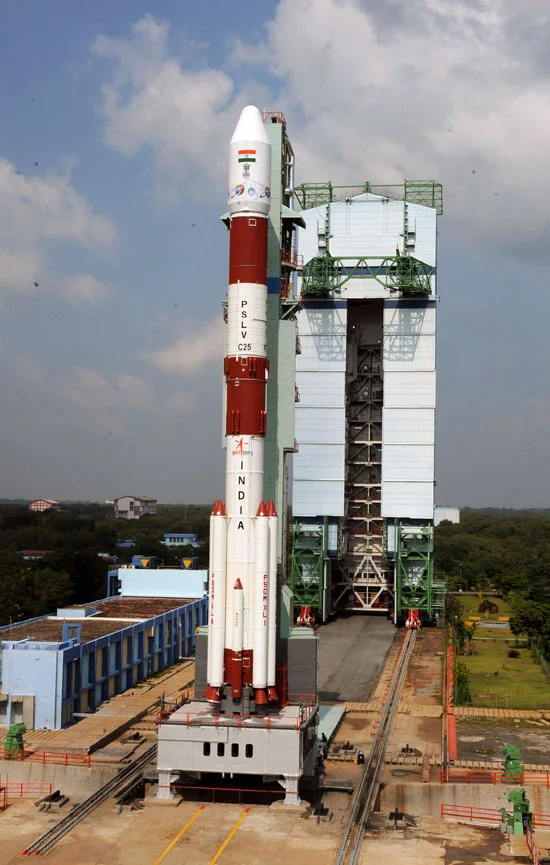 PSLV-C25 undergoing launch rehearsal with the Moible Service Tower (MST) retracted