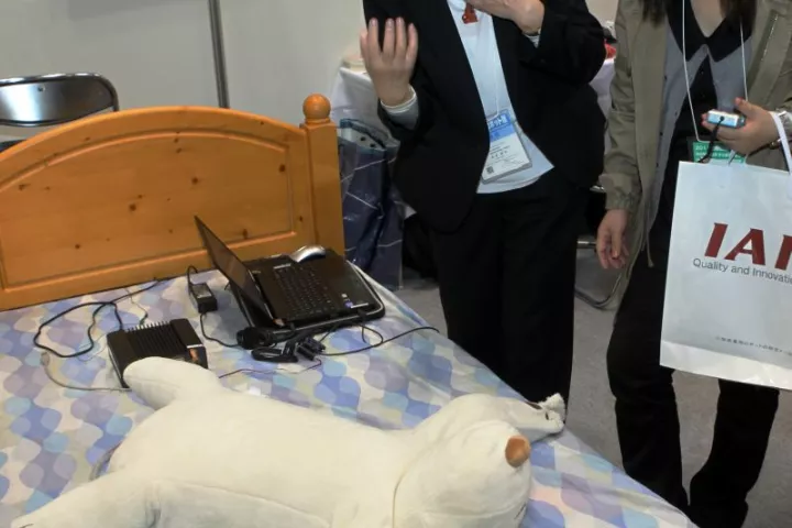 Jukusui-Kun is a polar bear-shaped robotic pillow equipped with a pulse-oxygen meter and a moving paw that gently touches the sleeper's face to stop snoring