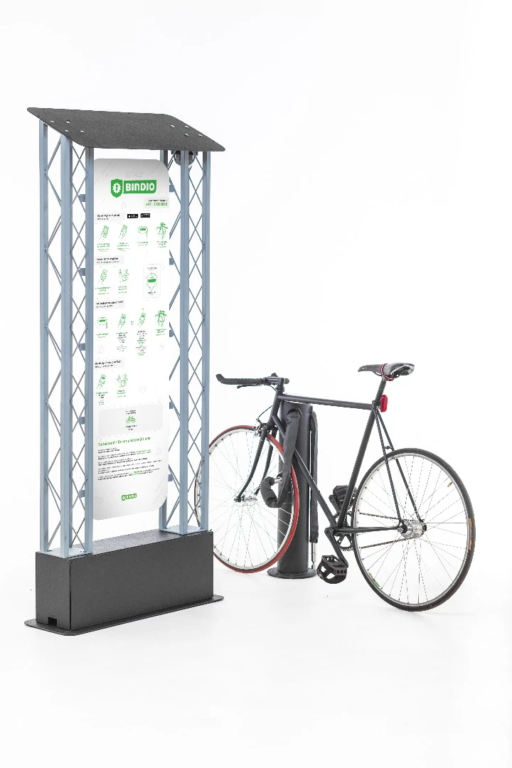 In some Bindio setups, the parking area will additionally feature a security camera and an audible alarm