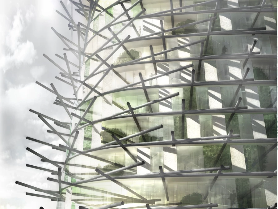 Rather than the scaffolding being removed once the building's construction is complete, it would then become part of the building