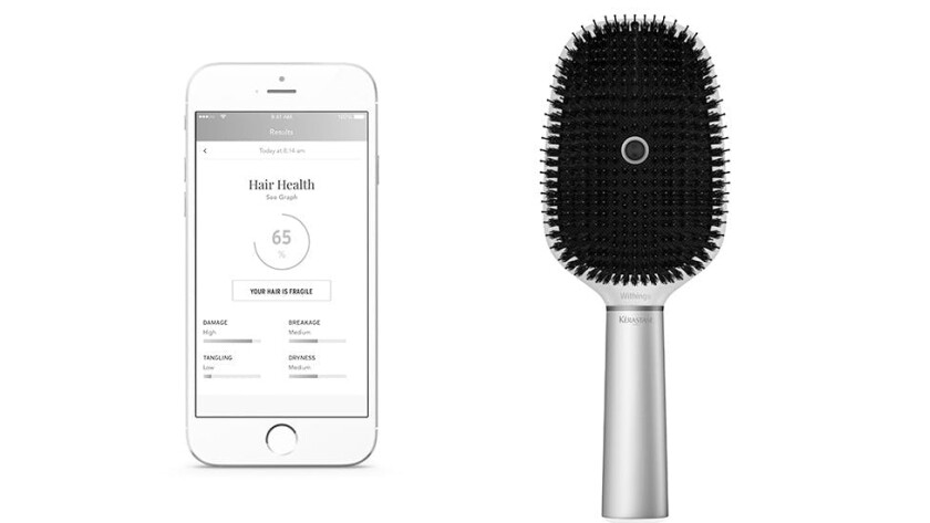 The battery-powered brush is splash-proof and is said to work with a variety of hair types