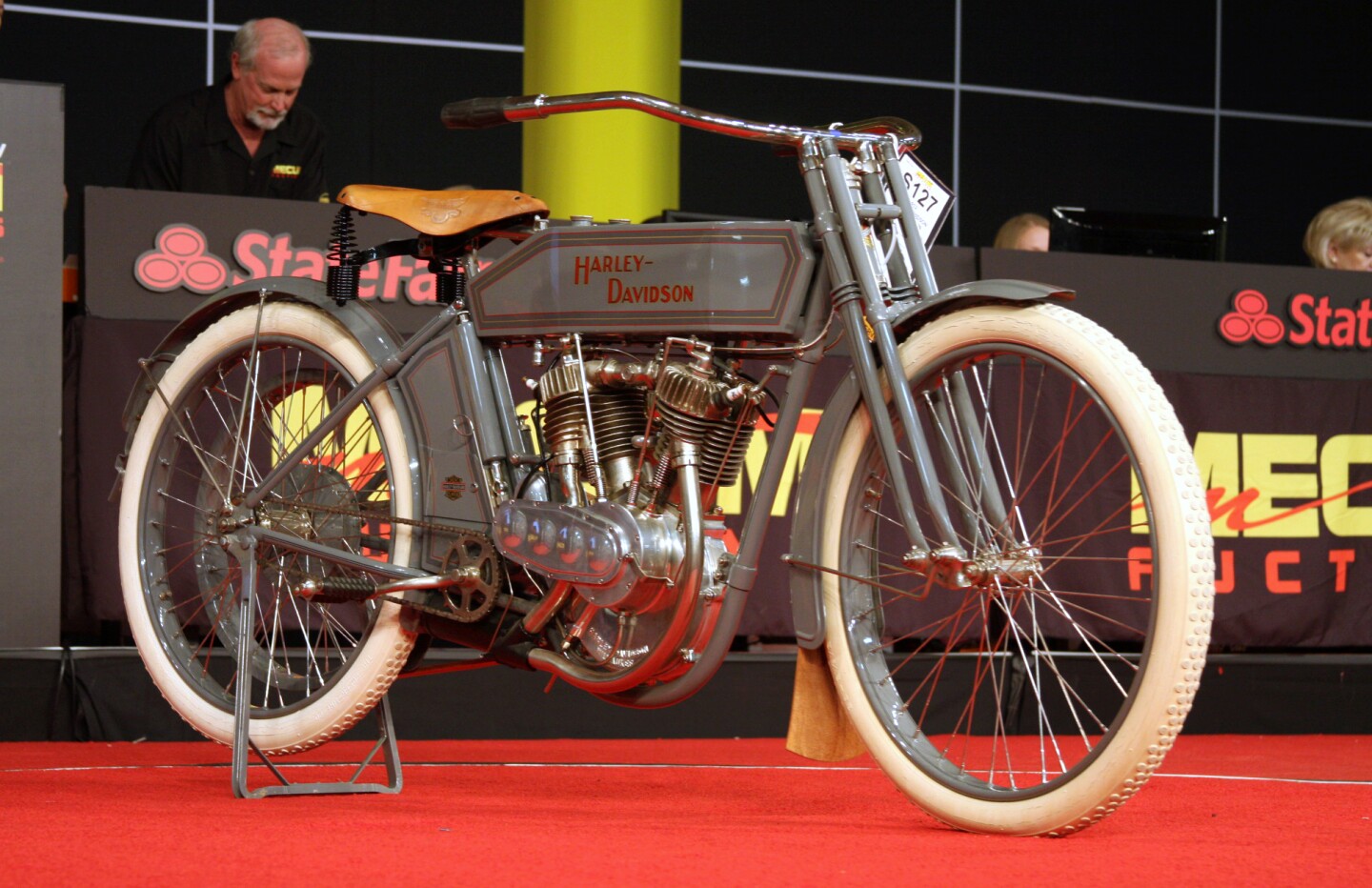 This 1912 Harley-Davidson Model 8A is a very rare and very early twin-cylinder model with a belt drive and idler wheel, enabling it to be stopped with the engine still running. It was restored from a complete and original machine and estimated to fetch between $100,000 and $150,000. It became one of the surprises of the collection auction, fetching $236,000.