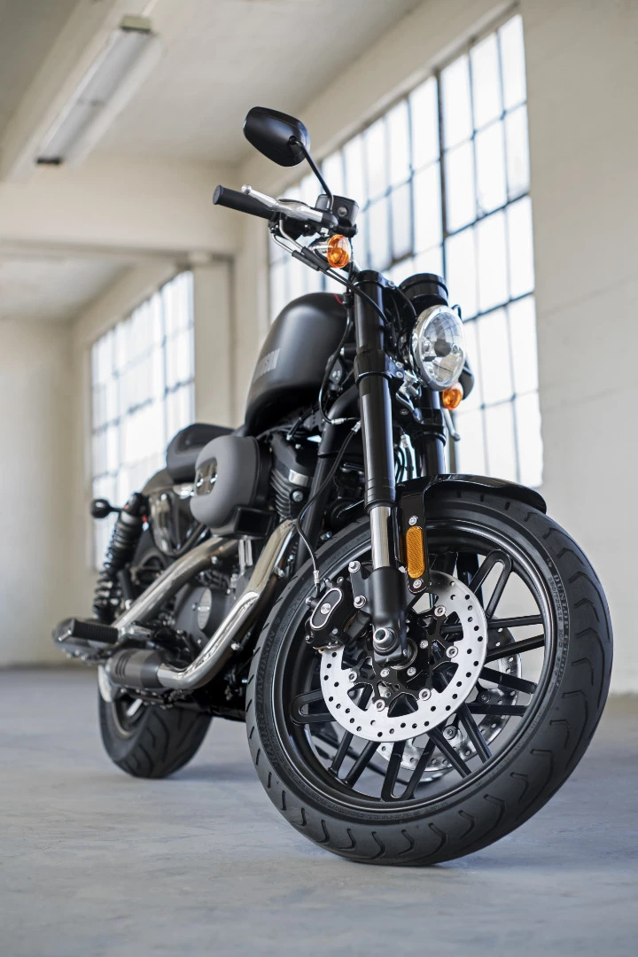 A pair of 43 mm cartridge inverted forks and two floating 300 mm brake disks with two-piston calipers play right into the sport riding image that Harley-Davidson intends for the 2016 Roadster