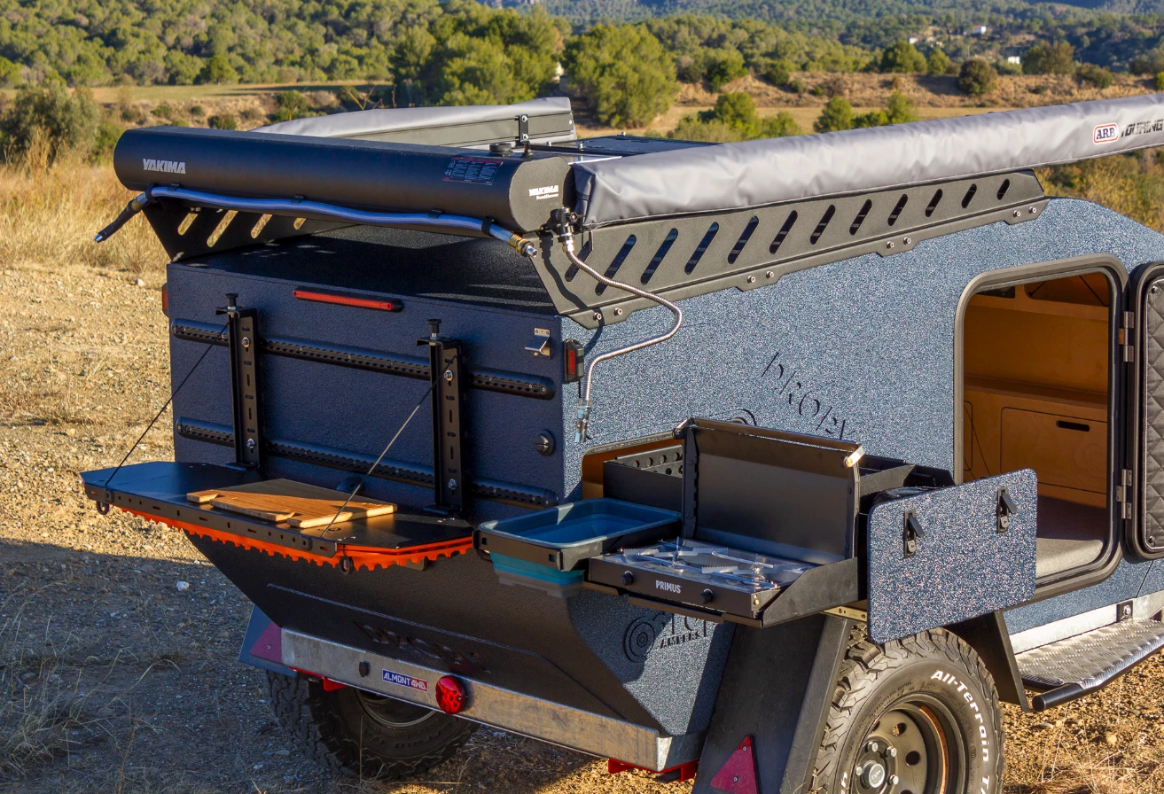With a little less dedicated space than the typical tailgate galley, the Dropy's expandable kitchen offers everything you need to make a meal