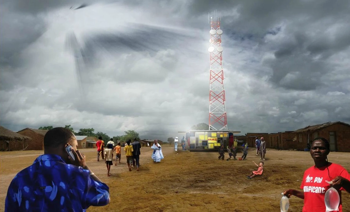 The largest SolarKiosk prototype can generate enough power to run a telecom tower