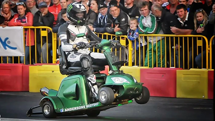 The souped-up four-wheeler was put to the test at a racetrack in the Isle of Man