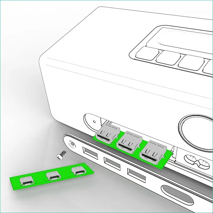 Three USB ports can be replaced with USB-C ports