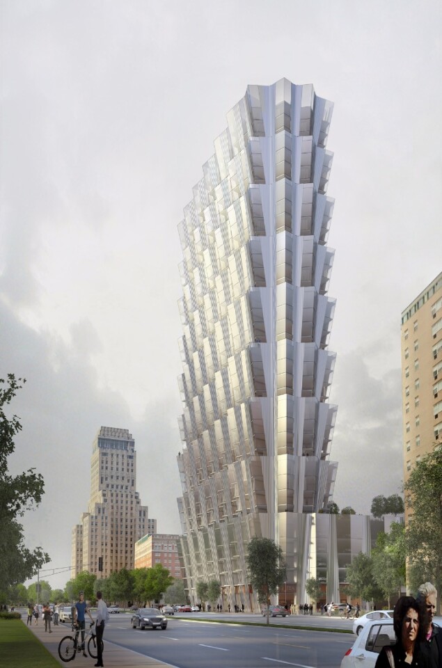 The angled design of the window units at One Hundred will allow more light into the apartments and provide city/park views for residents