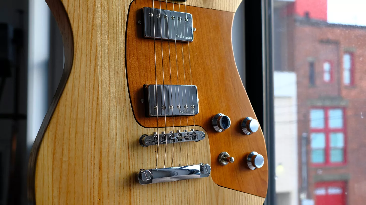 The prototype's body and pickup modules rock contrasting wood tones, though final wood selections are yet to be decided