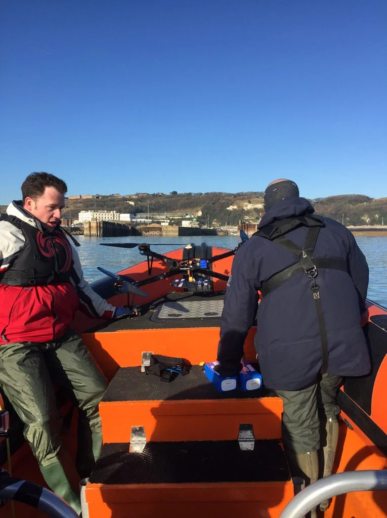 Ocuair team members with the custom-built drone used to cross the English Channel