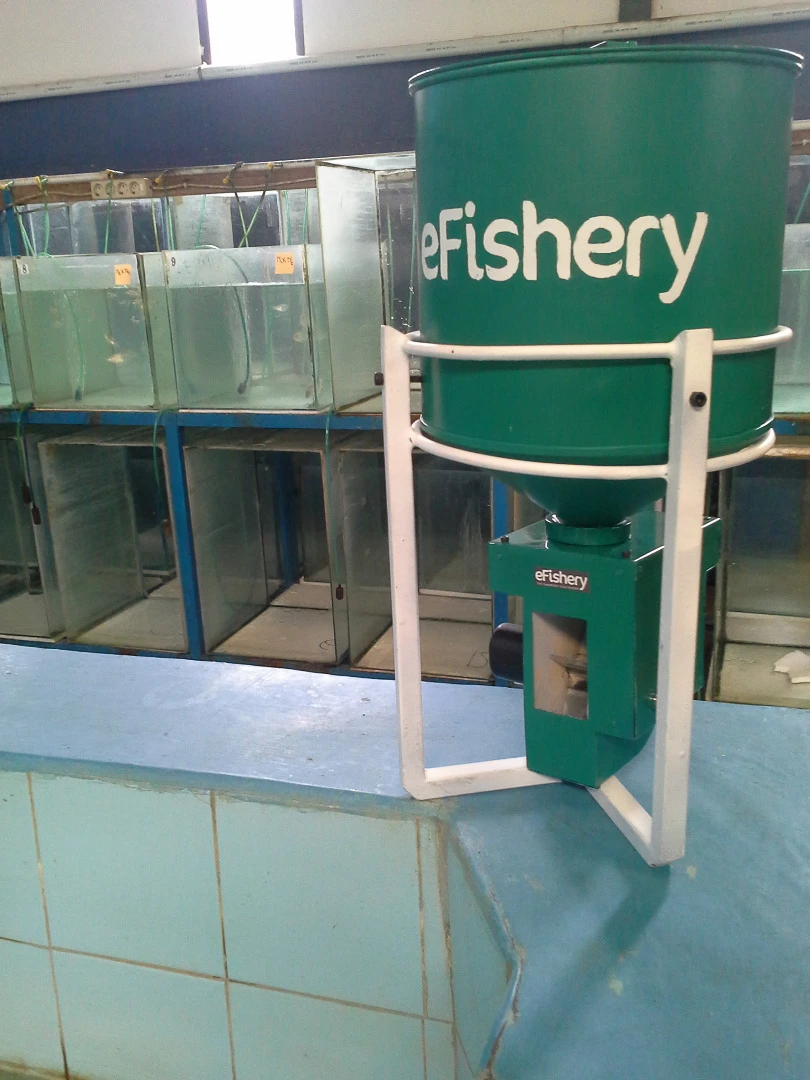 eFishery feed dispensers are designed for both large and small fish farms