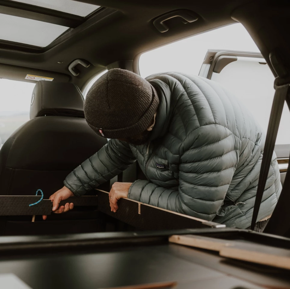 The Nestboard mounts easily inside the vehicle via four tie-down points, and sets up into bed form in a few minutes