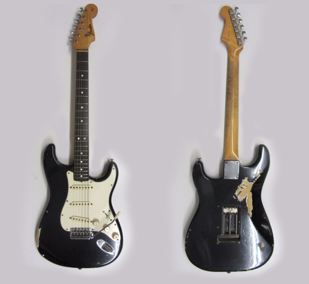 This is the 1966 Fender Stratocaster used by Hendrix at the 1967 Monterey Pop Festival where he famously set his guitar on fire using lighter fluid. Fortunately, the guitar was switched for another just prior to the sacrificial burning. It sold for $288,493 (£180,000) at a Fame Bureau auction on 27 November, 2012