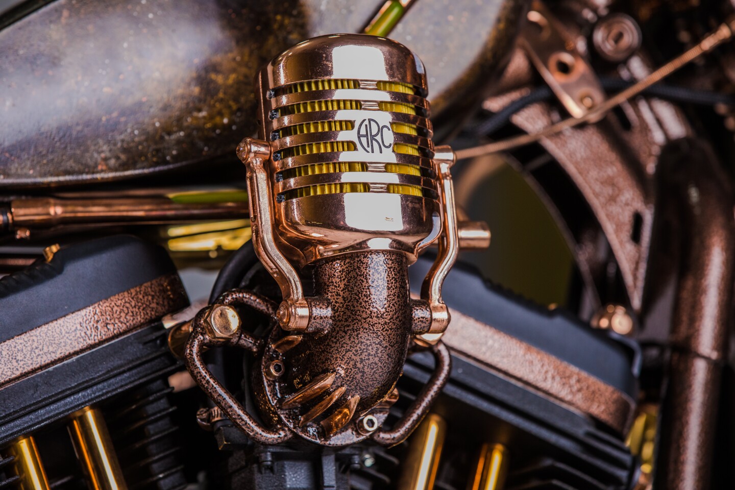 The Cafe Racer's air filter takes the form of a classic vocal microphone
