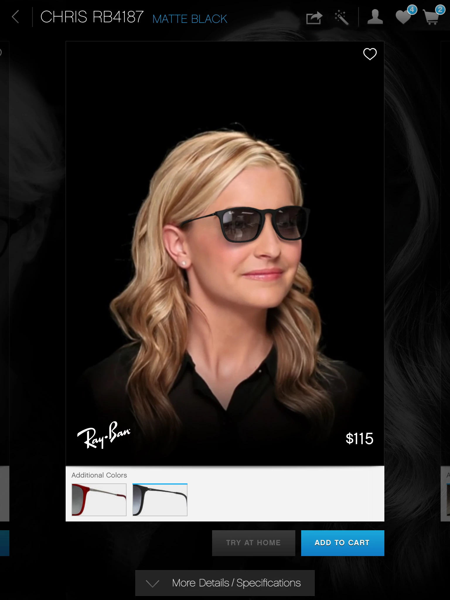 Users can see what they would look like in a variety of sizes and styles of glasses