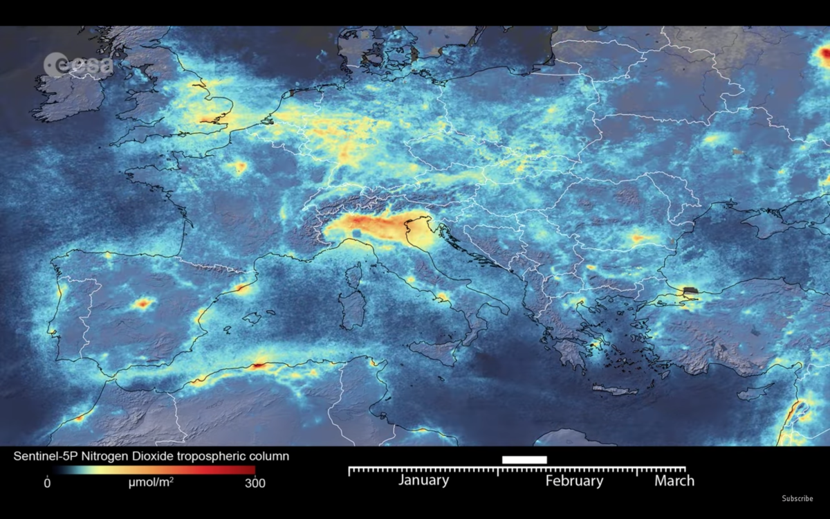 Monitoring by an ESA satellite has revealed a drop in nitrogen dioxide emissions over Italy following the coronavirus lockdown