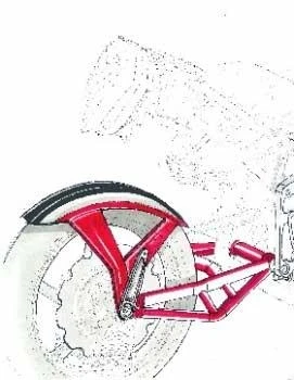 The front swinging arm looks very similar to the rear
