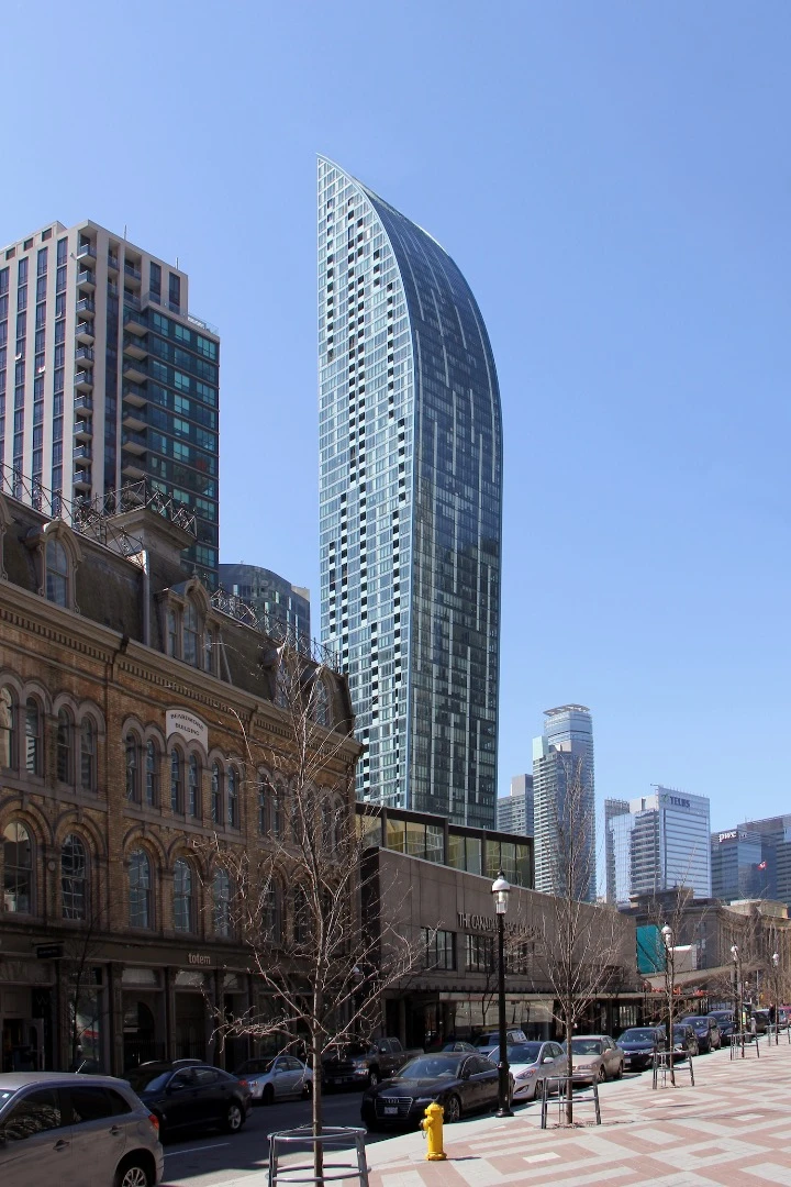 The L Tower, by Studio Daniel Libeskind, Page + Steele / IBI Group Architects, has a shape that ensures it doesn't cast shadows on a nearby park