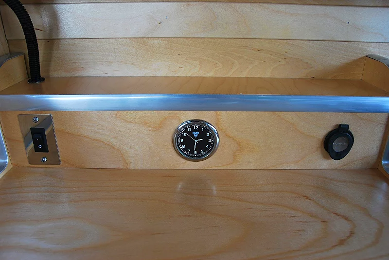 The galley has a small built-in clock