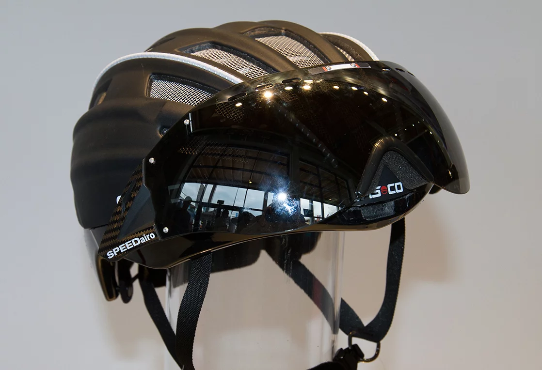 Casco's SPEEDairo helmet with SPEEDmask flip-up visor in the up position