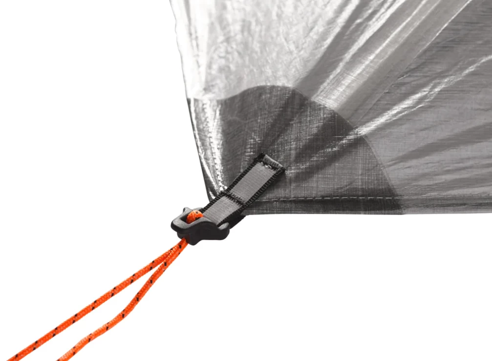 The Hyperlite Mid 1 pitches with a single trekking pole and series of stake-outs