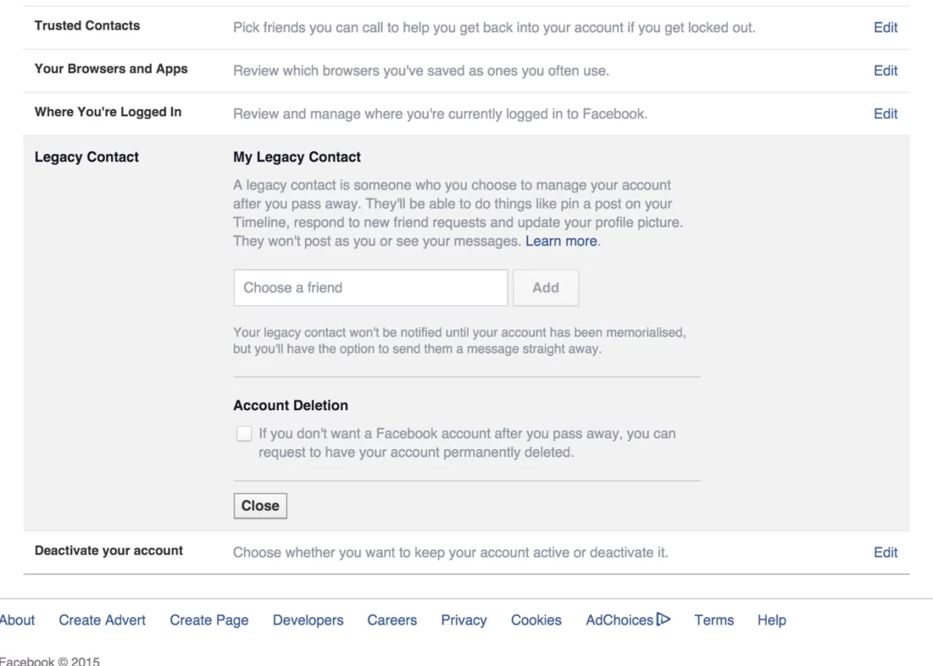 Specify a legacy contact