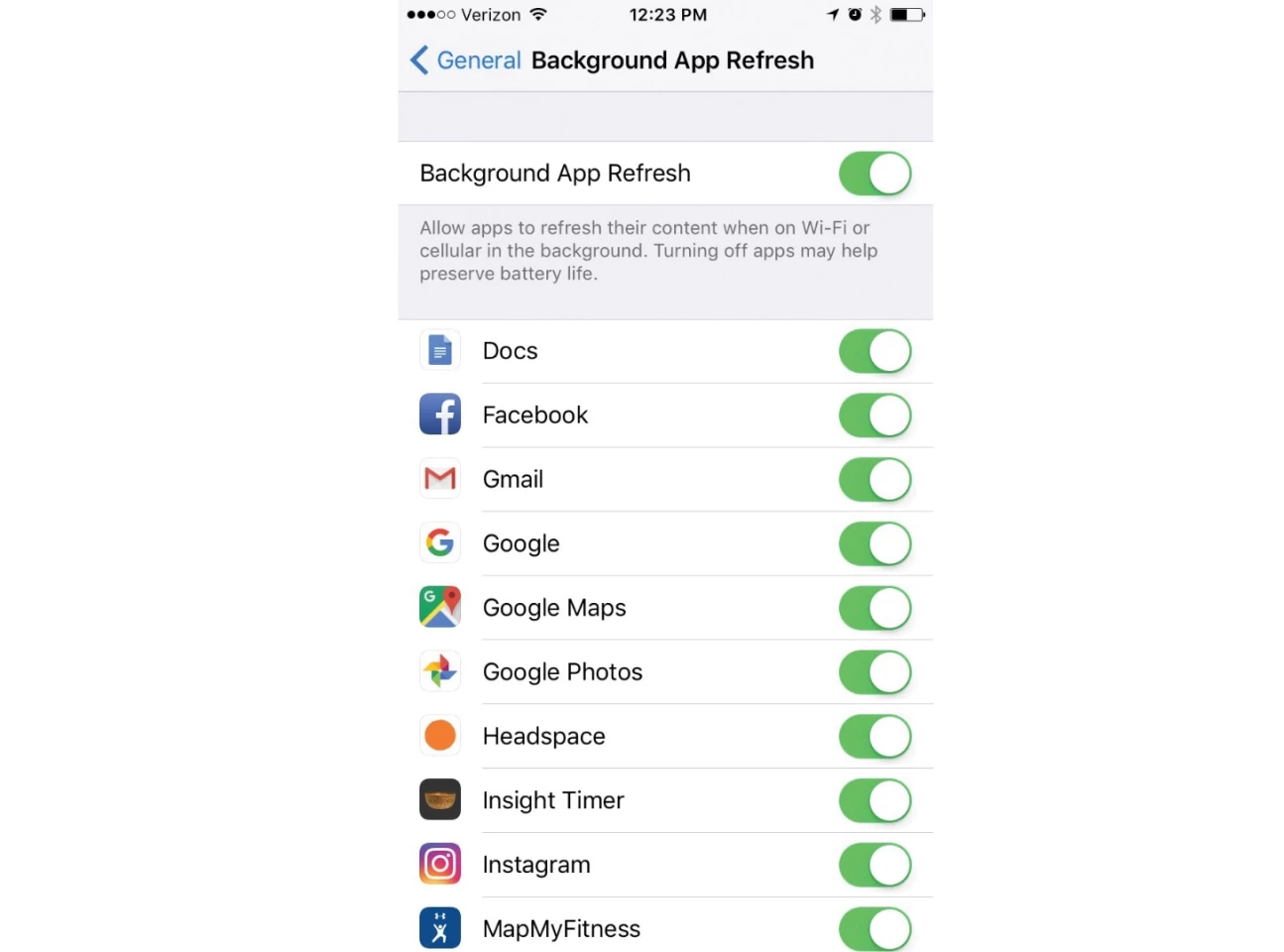 Settings > General > Background App Refresh