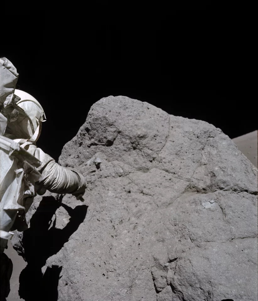 Astronaut Harrison Schmitt collecting samples