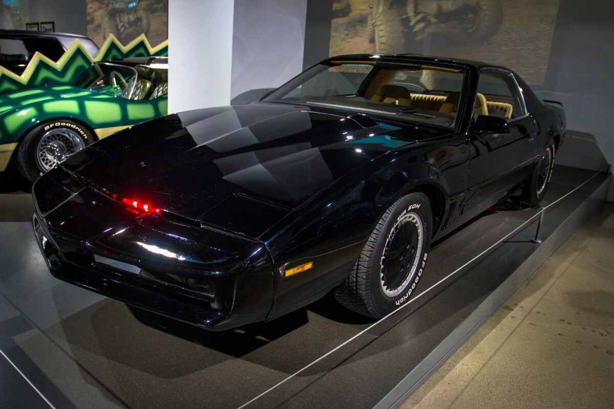 Yep, it's KITT, the Knight Industries Two Thousand from 1982's Knight Rider series, one of the most famous talking cars in history. It's based, of course, on a 1982 Pontiac Firebird Trans Am.