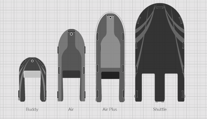 The 15-hp jet drive module is compatible with these four different inflatable hulls