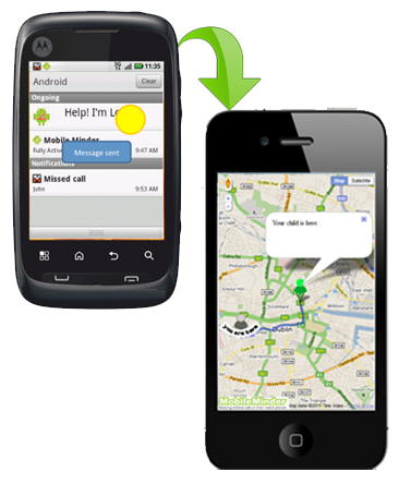 "I'm lost" button pinpoints your child on a map and gives you directions to get there
