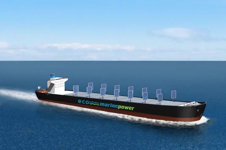 The Aquarius Eco Ship concept based on the EnergySail technology that uses solar panels embedded in rigid sails