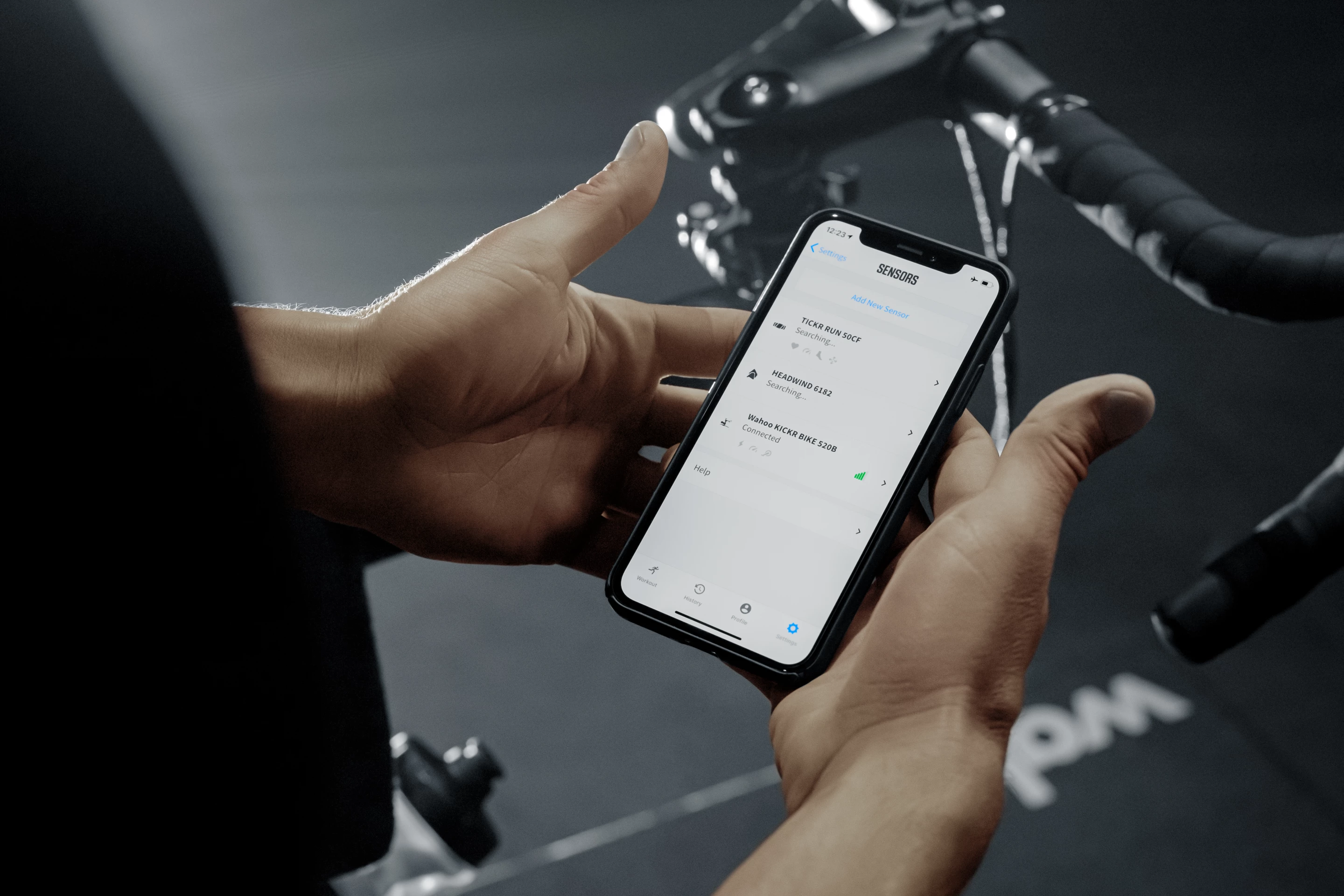 An app advises Kickr Bike users on how to adjust the bike's geometry