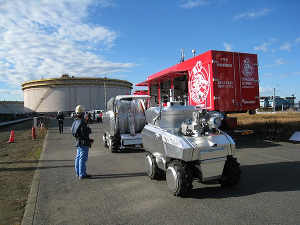 The Water Cannon Robot and Hose Extension Robot are transported to site in a dedicated vehicle